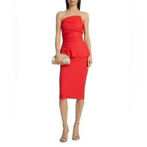 Chiara Boni Ruffle Peplum Strapless Cocktail Dress Size 2